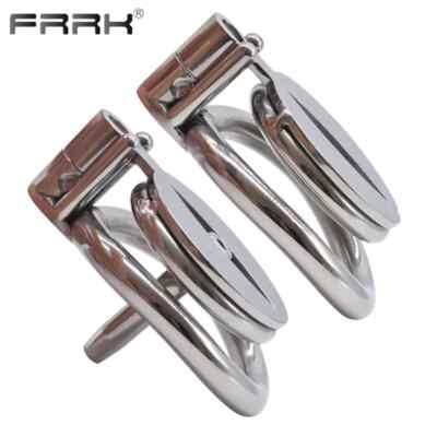 Male Flat Chastity Cage Screw Binding Belt Steel Rings Small Metal Lock Intimate