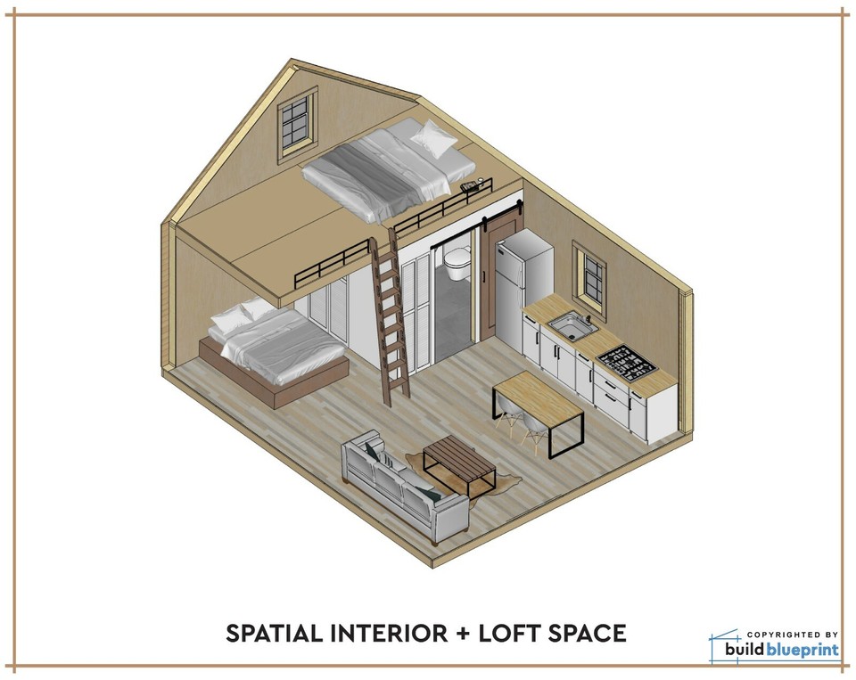 320SF Cabin w/ Loft DIY Plans - 16' x 20' Tiny House Build Instructions ...