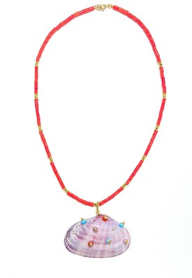 Collarino diWa Jewels corallo e pendente conchiglia naturale turchese corallo