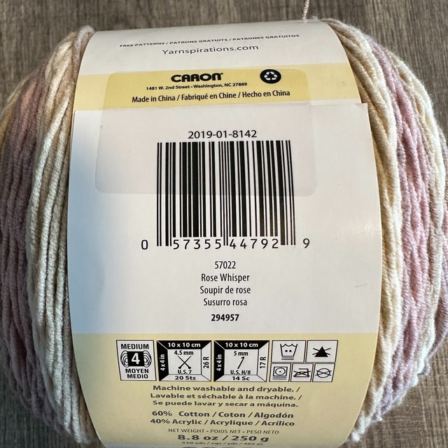 Yarnspirations Caron Cotton Cakes Yarn Rose Whisper Color 8.8oz 250g 530 Yards for sale online