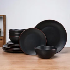 Venus Plates and Bowls Sets, 12 Pieces Stoneware Dinnerware Sets, Dishes Set for