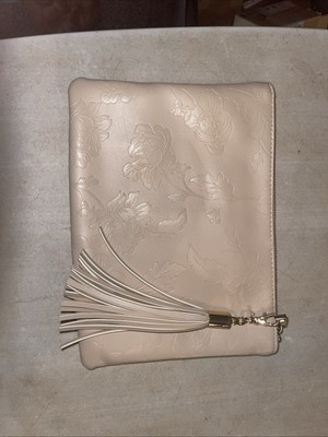 A New Day Women's Large  Zip Pouch Clutch Light Beige 9.5x7 