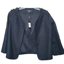 Talbots Linen/Cotton Black Tweed Open Front Long Sleeve Blazer Size 6 NWT