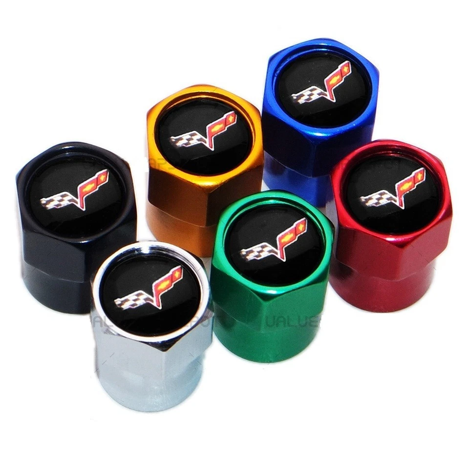 Compatible con Corvette Juego de 4 tapas de vástago de válvula de neumático de aluminio anodizado plateado Foto 2 de 2