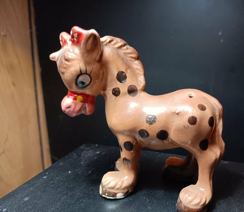 Vintage Kreiss Whimsical Horse Figurine Red Bow Polka Dots Rhinestones Japan