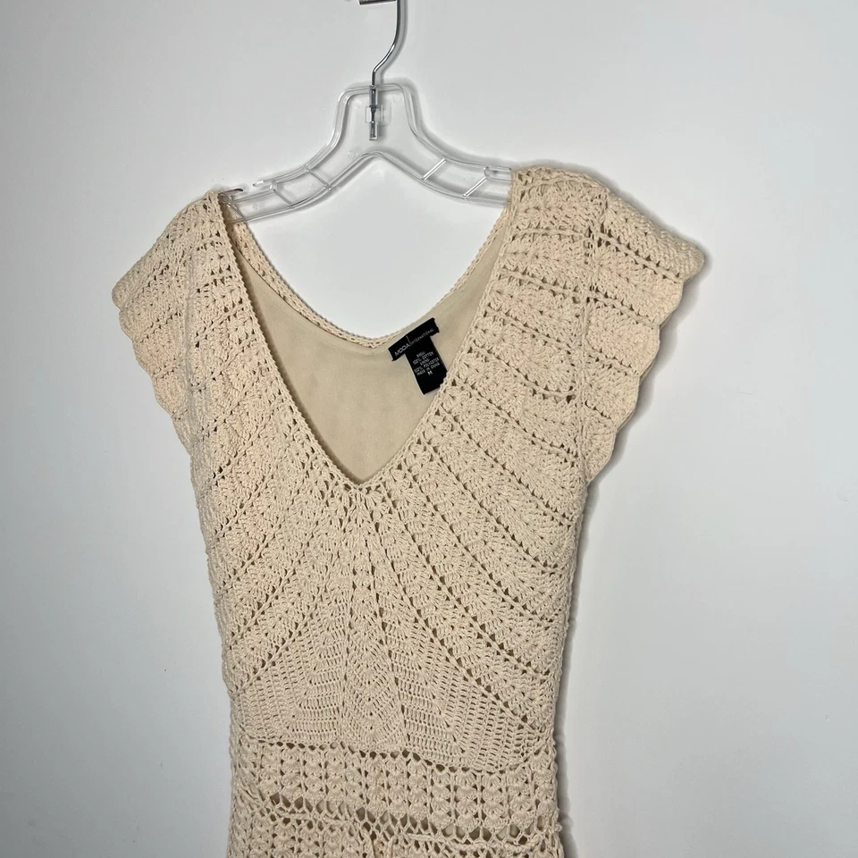 Moda International крючком платье женщин средний крем трикотажа фестиваль Y2K винтажный богемное - Изображение 4 из 4