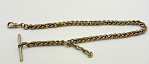 Vintage Pocket Watch Chain Gold Filled Albert Style T Bar Dog Clip Fob Curb Link