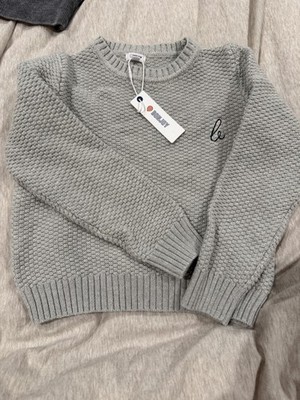 bonjoy Gray Waffle-Knit Pullover Sweater Unisex Kids Size 10 Crew Neck