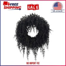 My Texas House Halloween Drapey Faux Cedar Wreath, Black, 24"