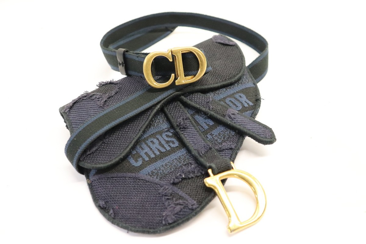 Dior Black Leather Belt Bag with Gold CD Buckle Christian Dior Black Canvas and Leather Fanny Pack Cloth ref  main image 3