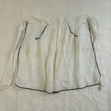 Vintage White Blue Polka Dot Cotton Linen Waist Half Apron 2 Pocket