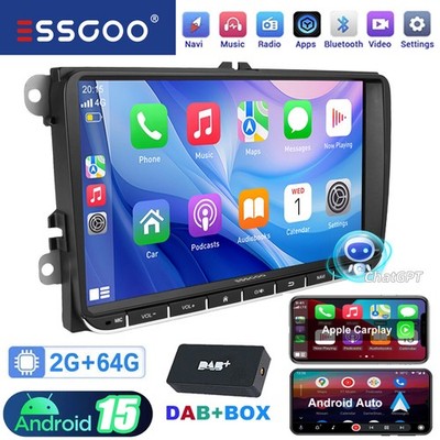 DAB+ Autoradio Android 15 2+64GB GPS ChatGPT Für VW Polo Golf 5 6 Plus Touran FM