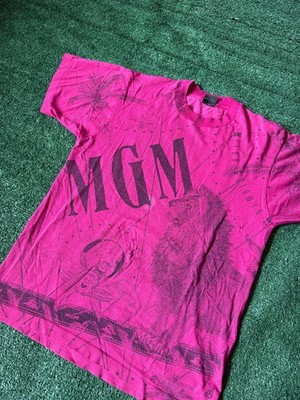 Vintage MGM Grand Studios Lion Single Stitch All Over Print AOP Shirt L Pink
