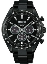 Seiko Selection S Series SBPY187 Men's Solar Chronograph Watch All Black Date