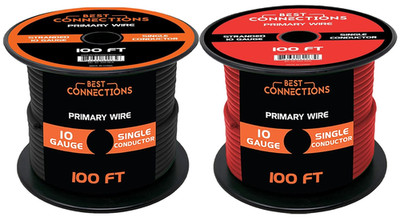 10-Gauge Automotive Primary Wire Bundle (100Ft Each, Red & Black) | Ideal for Ca