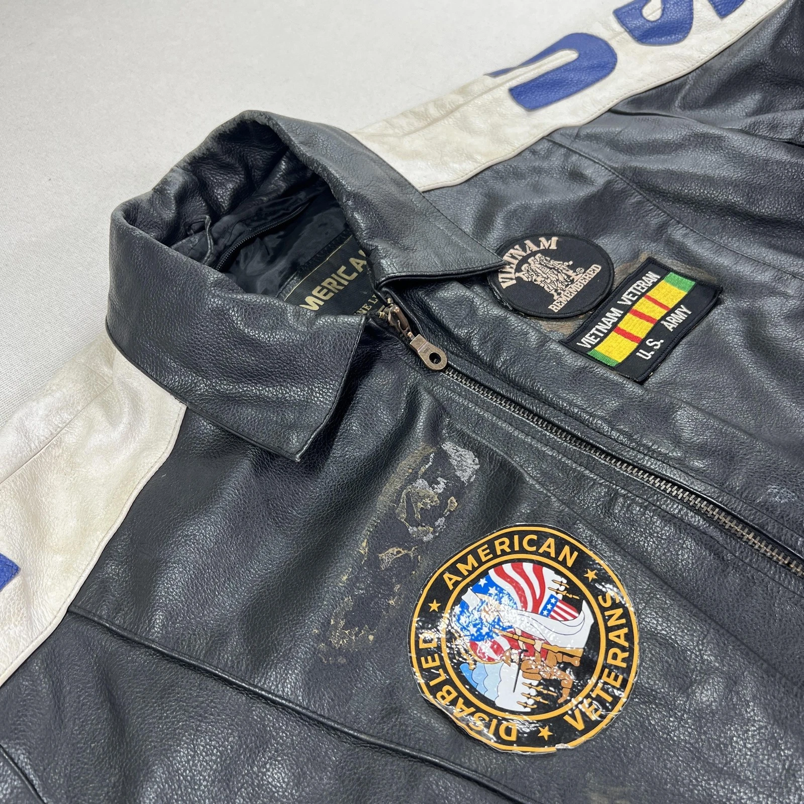 VTG Vietnam Veteran Leather Jacket Mens 4XL USA Flag MACV-SOG Patch American Top image 12