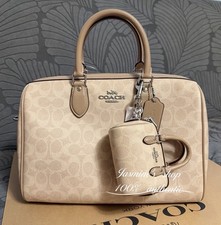 NWT Coach Rowan Large Satchel Bag In Signature Canvas CV959  Mini Rowan Charm