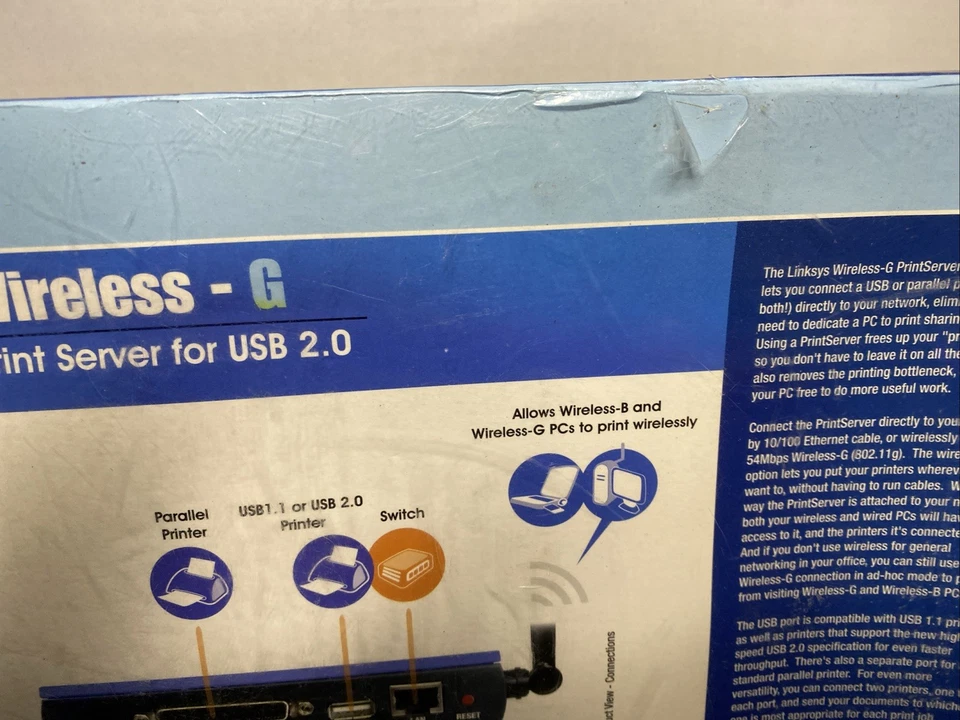Linksys Wireless-G Print Server for USB 2.0 WPS54GU2 New Old Stock Sealed 🔥 - Image 3 of 4