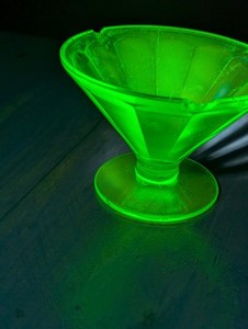Vintage Green Uranium Glass Dessert Cup with chips