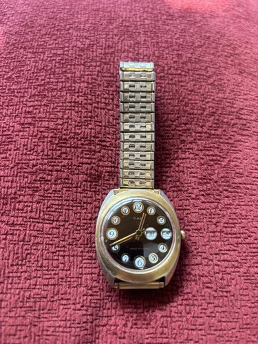 Vintage Timex Telephone Dial Day Date Gold Tone Manual Wind 1970
