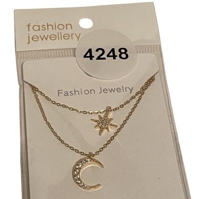 Kanna Two Layer Necklace Gold Moon Star Pendant Sparkle Jewelry Adjustable