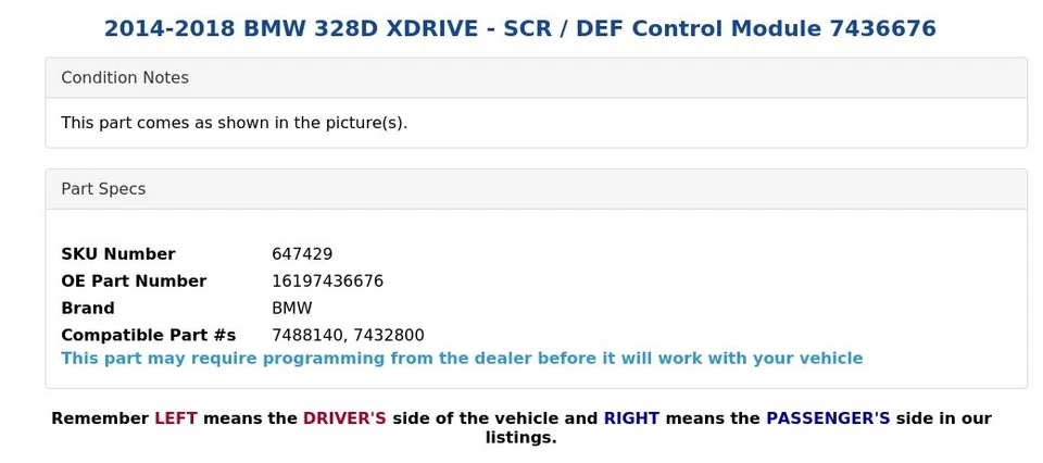 Módulo de controle 2014-2018 BMW 328D XDRIVE - SCR / DEF 7436676 - Imagem 3 de 4