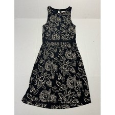 LOFT Petites Black and Ivory Floral Sleeveless Midi Dress Womens XXSP