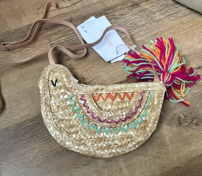 Meri Meri Bird Straw Crossbody Bag Leather Adjustable Strap - Image 1 of 4