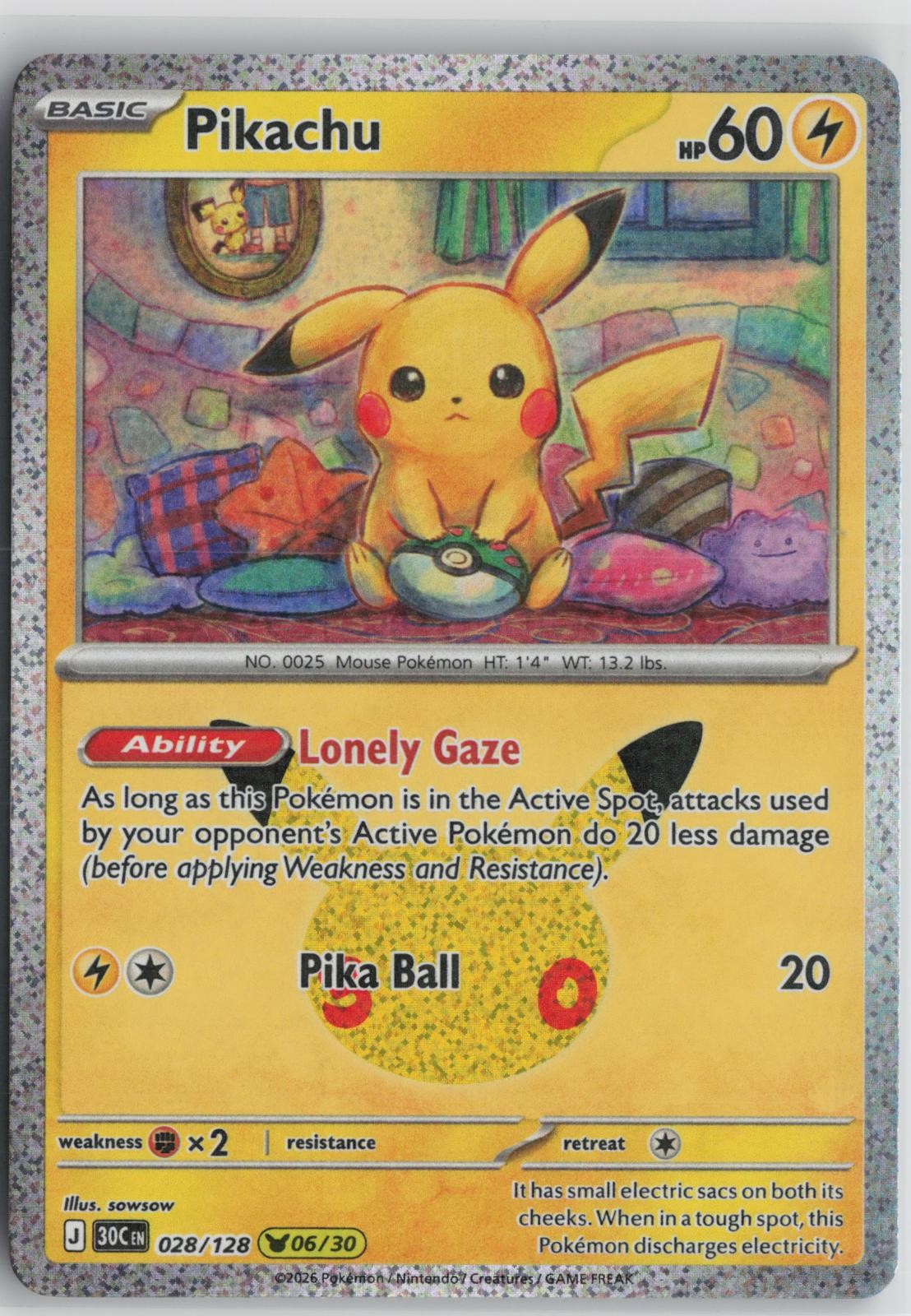 PIKACHU 028/128 HOLO PIKACHU RARE ME: 30TH CELEBRATION POKEMON NEAR MINT