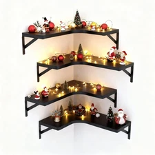 LEOPO Corner Floating Shelves Set of 4, Hardwood Storage Shelves, Cozy & Depe...