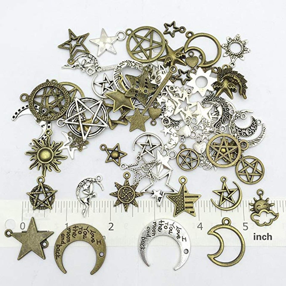 DIY Jewelry Accessories 74Pcs Alloy Star Moon Pendants Durable Assorted ...