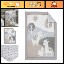 4-Piece Nursery Crib Bedding Set - Grey  White Llama Comforter, Sheet, Ruffle 