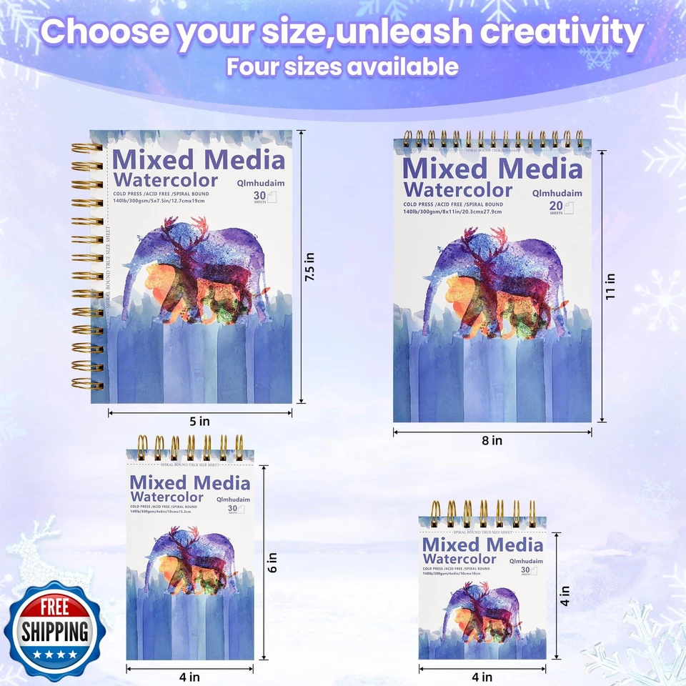 Almohadilla de papel de acuarela de 5"x7,5", encuadernación en espiral desmontable, (30 hojas, 140 lb/300 g): Foto 2 de 4