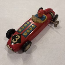 Vintage Wind Up Tin Toy Race Car w/ Key WORKS