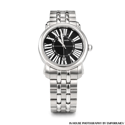 Pierre Cardin 67511 Mens Stainless Steel Watch Black Dial Roman Numerals 0084