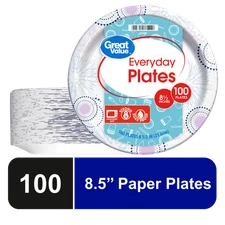 Great Value Everyday Disposable Paper Plates, 8.5", 100 Count