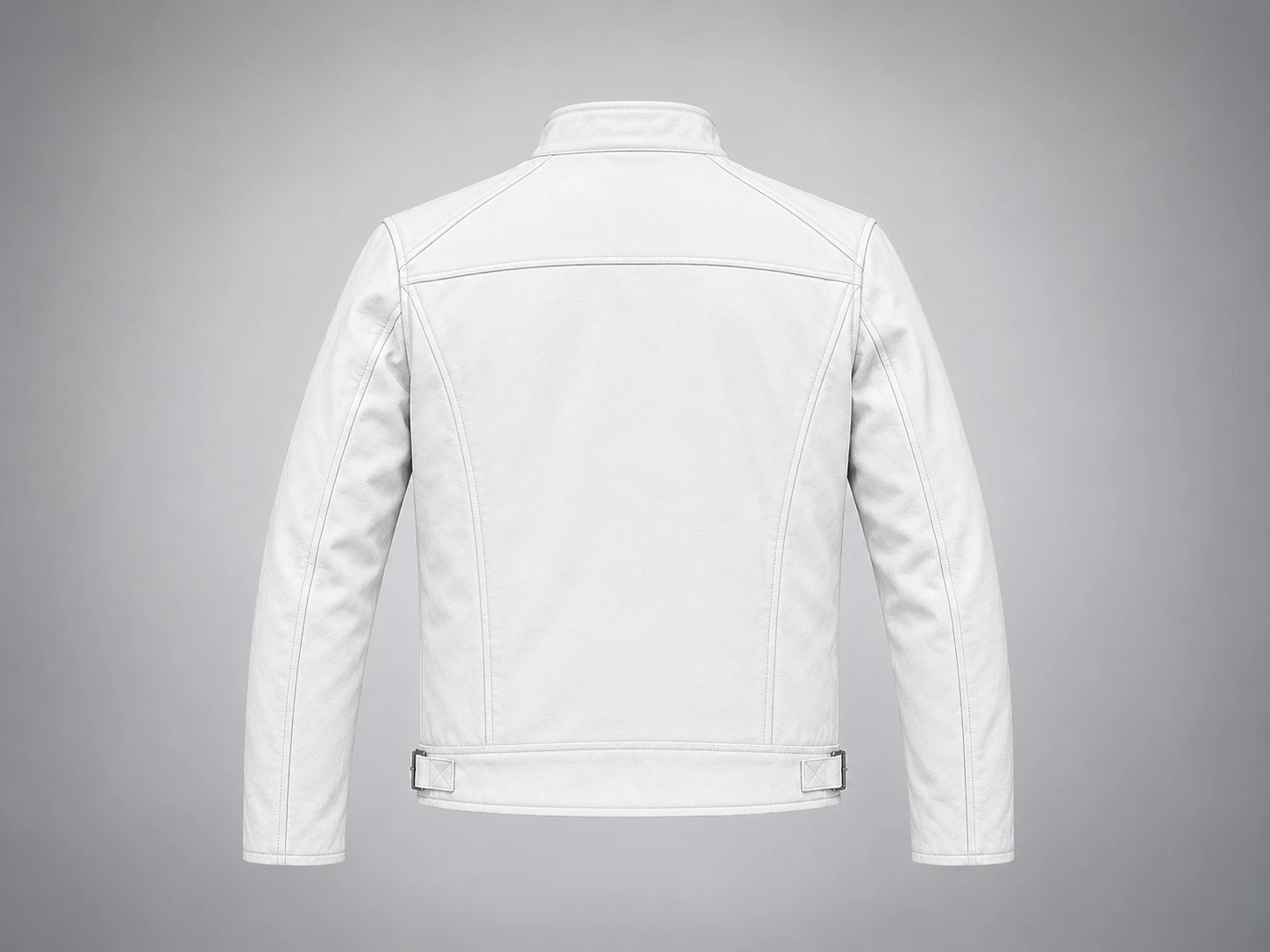 Men's White Leather Racing Biker Jacket – Modern Cafe Racer Style image 4