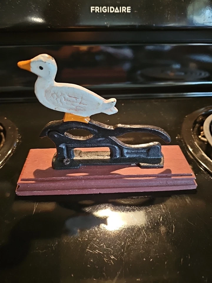 Vintage CAST IRON NUT CRACKER DUCK With Wood Base - Image 2 of 4