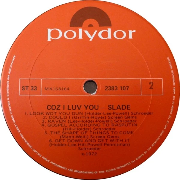Slade - Coz I Luv You-1972 (VG+/[NM or M-) - "Vinyl Record" - Image 4 of 4