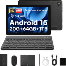 Tablet 10" Android 15 con Mouse e Tastiera 20GB+64GB+1TB WiFi 5G Bluetooth 5.4