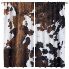 Cow Print Blackout Curtain,Brown White Cowhide Animal Fur Western Rustic Farm...