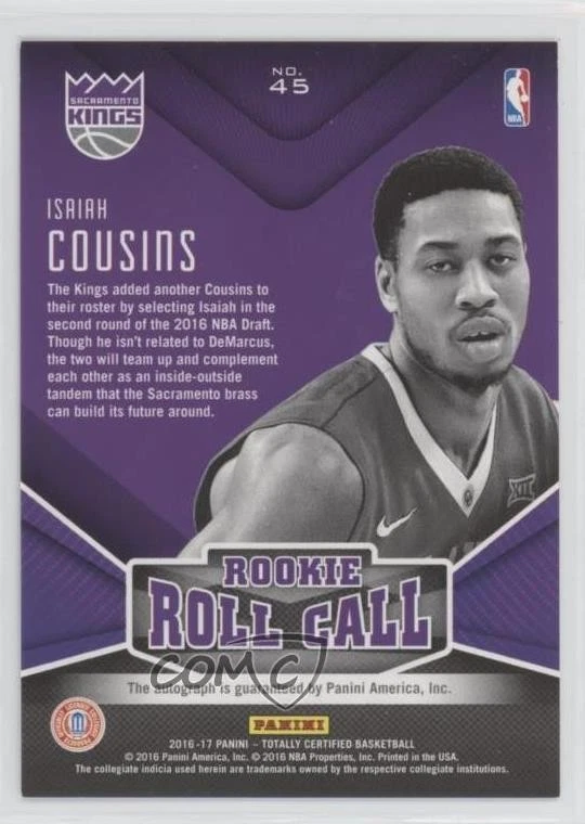 2016-17 Panini Totally Certified Rookie Roll Call Isaiah Cousins #45 Auto RC - Image 2 of 2