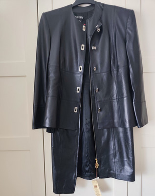 Escada Margaretha Ley Damen Mantel Jacke schwarz Nappaleder Gr. 40/42 langarm