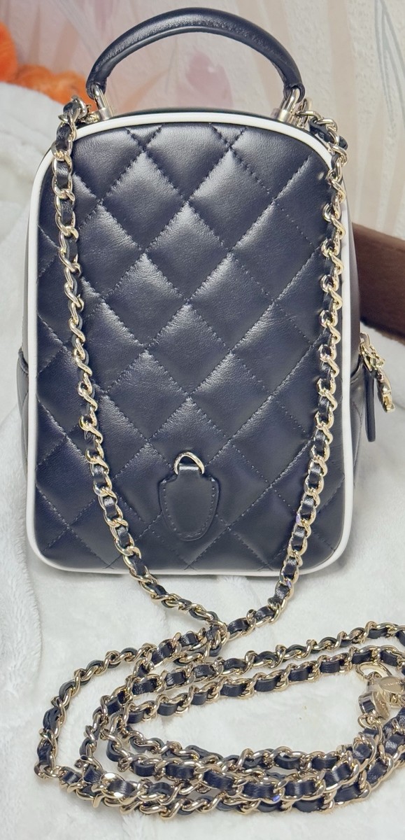 Rare New CHANEL MINI BACKPACK BAG Crossbody BLACK WHITE TRIM 25P