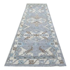 3'10"x12'1" Gray Anatolian Angora Oushak Hand Knotted Wool Runner Rug R67916