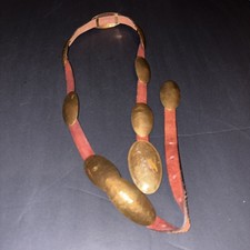 Vintage 70s 80s MIMI DI N Signed Brass Concho Belt Leather Boho Western Runway
