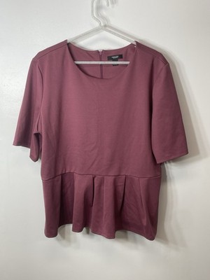 Simply Vera Vera Wang Women's XL Purple Knit Peplum Blouse Pleated Zip