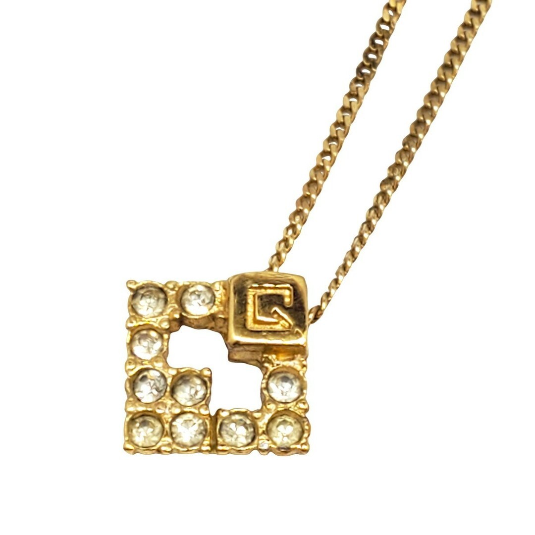 GIVENCHY Necklace Accessory Jewelry Logo GP Rhinestone Gold Women Used NE51-0