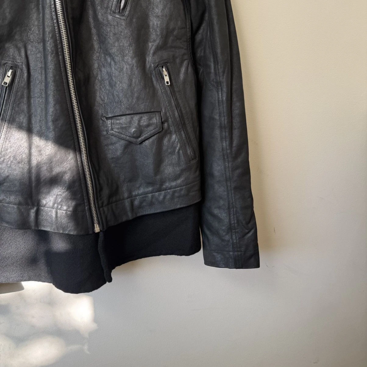 Rick Owens Stooges Leather Biker Jacket Cashmere Lining Black Sz IT 50 Italy - product detail image 6