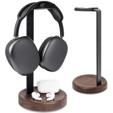 Headphone Stand for Desk - Walnut Wood  Aluminum Headset Stand, Universal Wo...